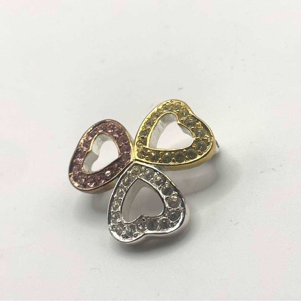 Vintage Signed Monet Small Tri-Color Heart Brooch With Crystals 12$
